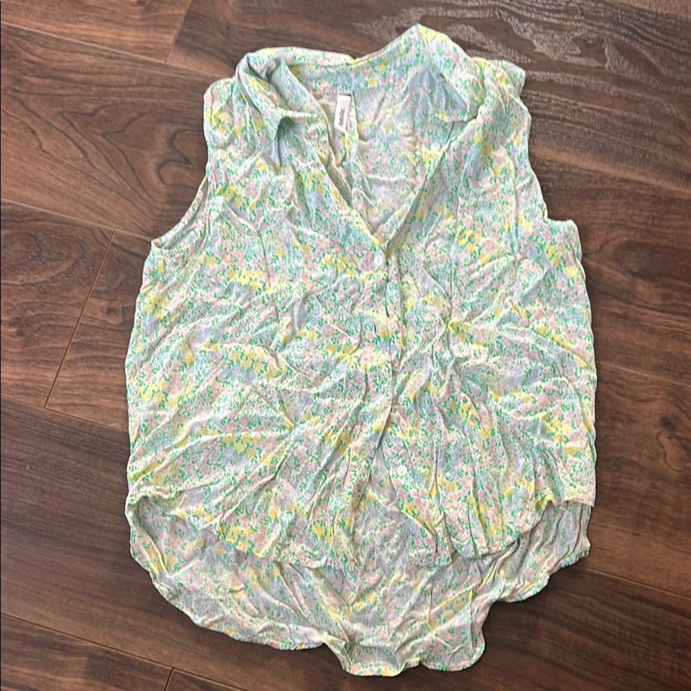 Floral Sleeveless Blouse - Green and Yellow